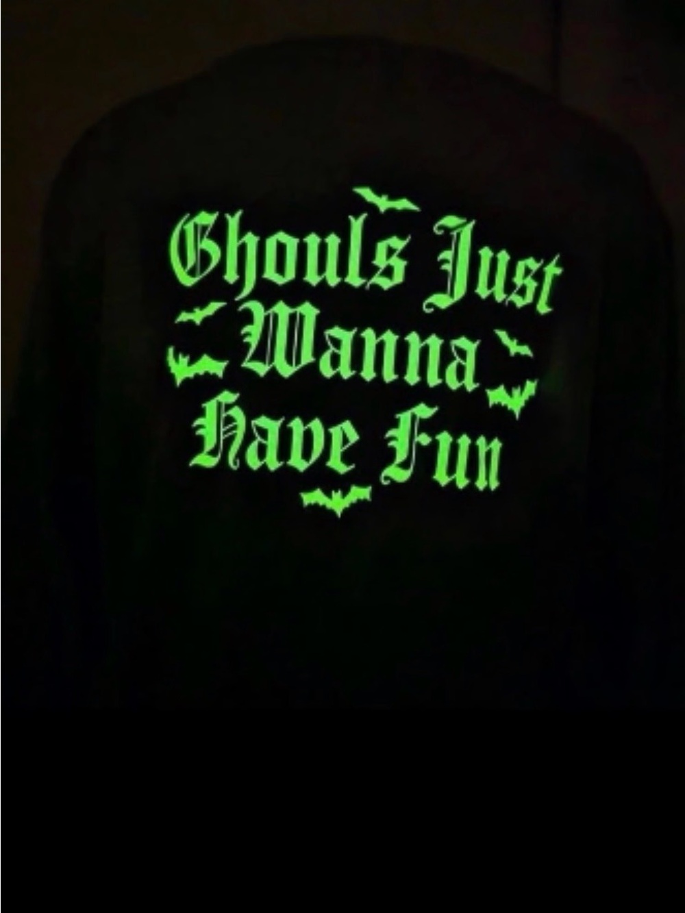 VS PINK Long Sleeve Campus Tee Shirt Gray Halloween Glow in the Dark Ghouls